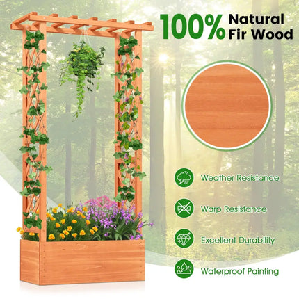 Raised Garden Bed with Side Trellis and Hanging Roof and Drainage Hole-Orange - Orange - Raised Garden Beds