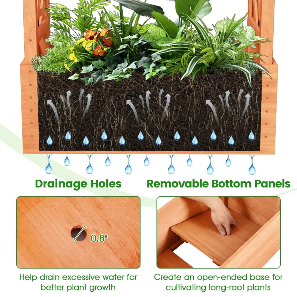 Raised Garden Bed with Side Trellis and Hanging Roof and Drainage Hole-Orange - Orange - Raised Garden Beds