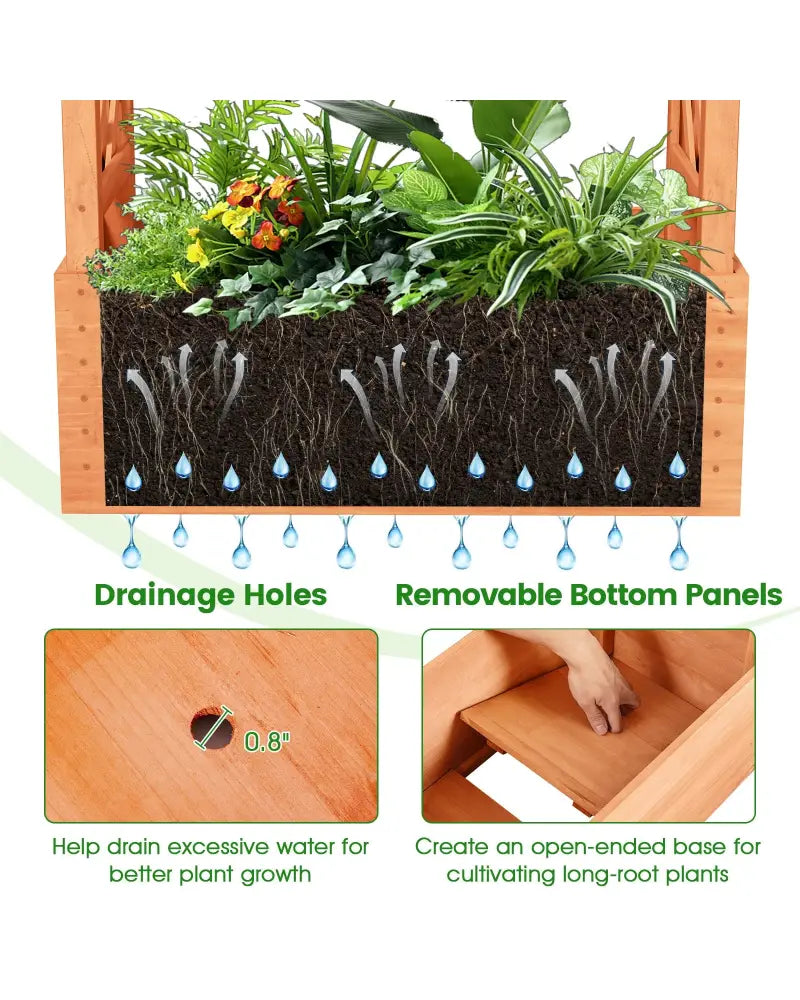 Raised Garden Bed with Side Trellis and Hanging Roof and Drainage Hole-Orange - Orange - Raised Garden Beds