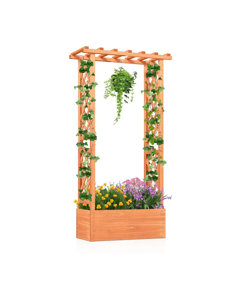 Raised Garden Bed with Side Trellis and Hanging Roof and Drainage Hole-Orange - Orange - Raised Garden Beds