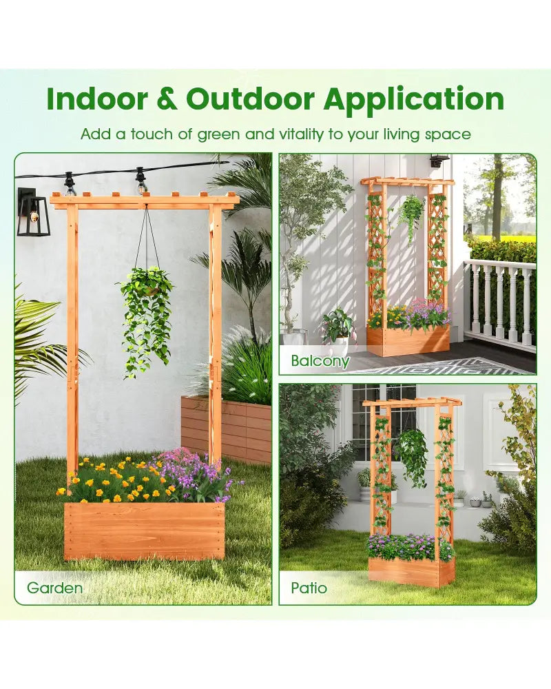 Raised Garden Bed with Side Trellis and Hanging Roof and Drainage Hole-Orange - Orange - Raised Garden Beds