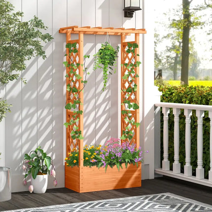 Raised Garden Bed with Side Trellis and Hanging Roof and Drainage Hole-Orange - Orange - Raised Garden Beds