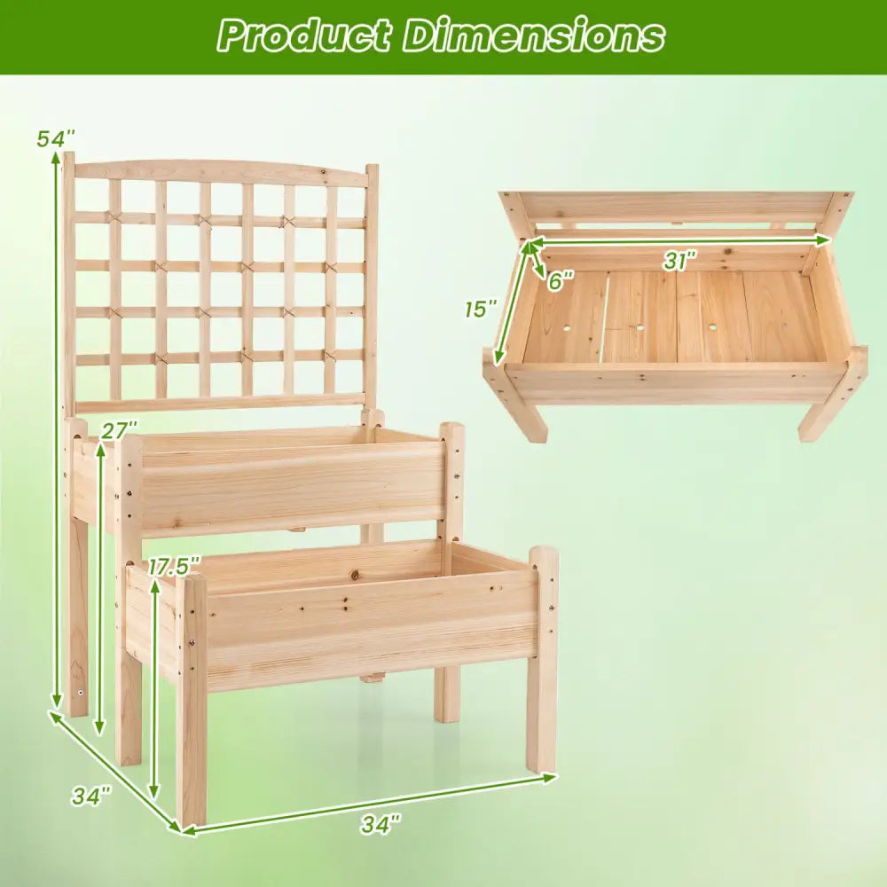 Raised Garden Bed with Trellis 2-Tier for Outdoor Climbing Plants-Natural - Natural - Raised Garden Beds