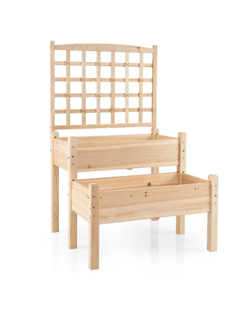 Raised Garden Bed with Trellis 2-Tier for Outdoor Climbing Plants-Natural - Natural - Raised Garden Beds