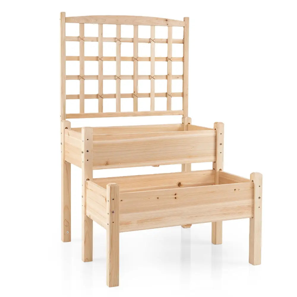 Raised Garden Bed with Trellis 2-Tier for Outdoor Climbing Plants-Natural - Natural - Raised Garden Beds