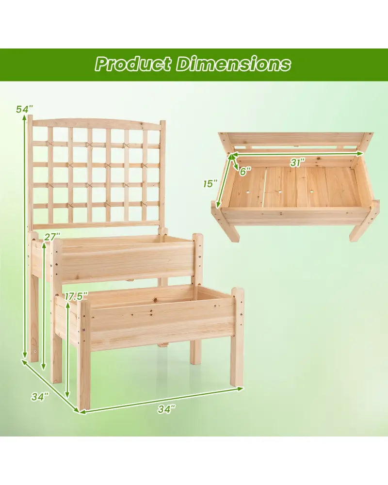 Raised Garden Bed with Trellis 2-Tier for Outdoor Climbing Plants-Natural - Natural - Raised Garden Beds