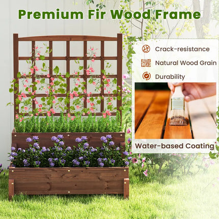 Raised Garden Bed with Trellis 2-tier Wood Planter Box with Drainage Holes-Rustic Brown - Rustic Brown - Raised Garden