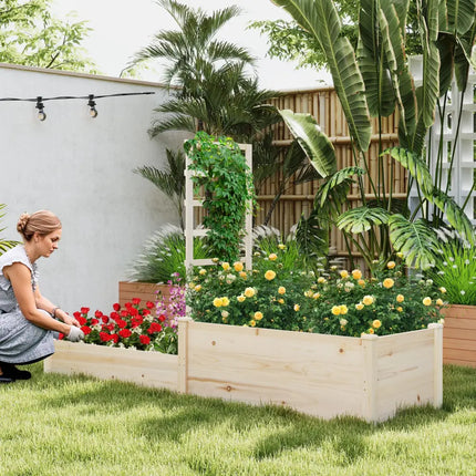 Raised Garden Bed with Trellis 87 Inch Wooden Elevated Planter with 2 Planter Boxes-Natural - Natural - Raised Garden