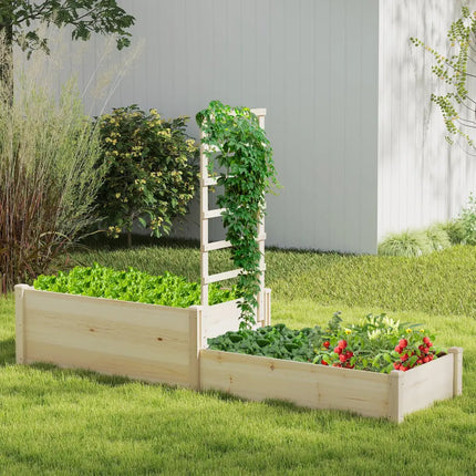 Raised Garden Bed with Trellis 87 Inch Wooden Elevated Planter with 2 Planter Boxes-Natural - Natural - Raised Garden