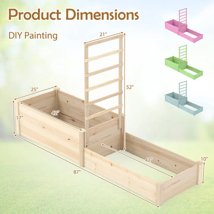 Raised Garden Bed with Trellis 87 Inch Wooden Elevated Planter with 2 Planter Boxes-Natural - Natural - Raised Garden
