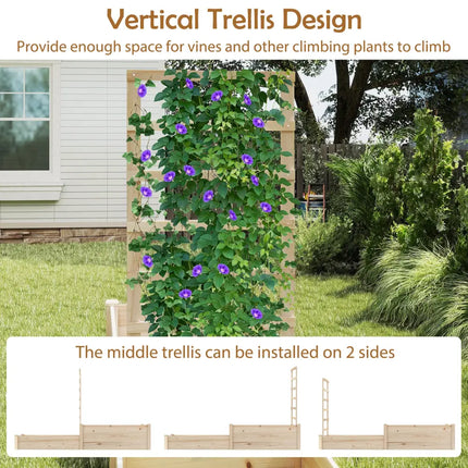 Raised Garden Bed with Trellis 87 Inch Wooden Elevated Planter with 2 Planter Boxes-Natural - Natural - Raised Garden