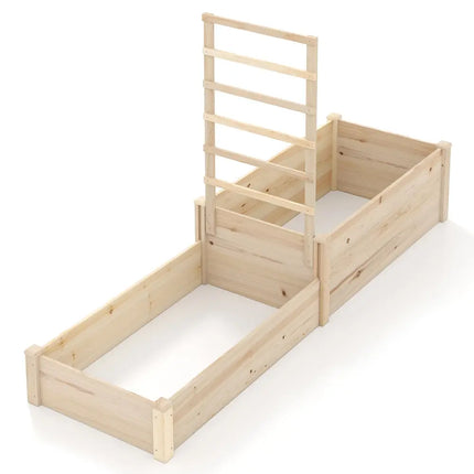 Raised Garden Bed with Trellis 87 Inch Wooden Elevated Planter with 2 Planter Boxes-Natural - Natural - Raised Garden