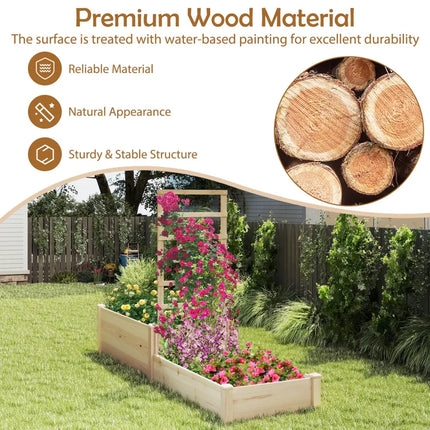 Raised Garden Bed with Trellis 87 Inch Wooden Elevated Planter with 2 Planter Boxes-Natural - Natural - Raised Garden