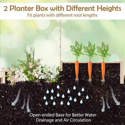 Raised Garden Bed with Trellis 87 Inch Wooden Elevated Planter with 2 Planter Boxes-Natural - Natural - Raised Garden