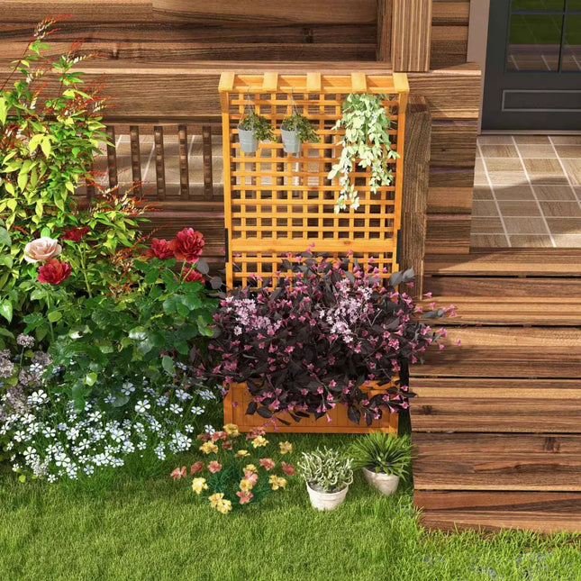 Raised Garden Bed with Trellis and Hanging Roof-Natural - Natural - Raised Garden Beds