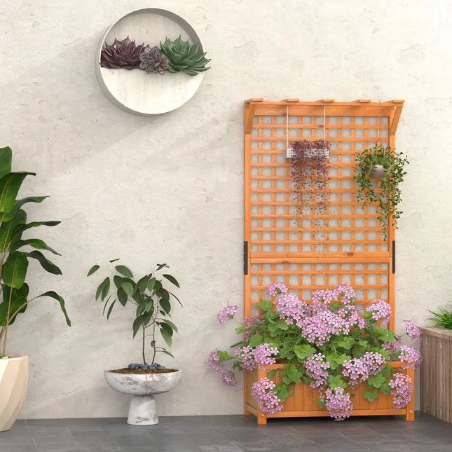 Raised Garden Bed with Trellis and Hanging Roof-Natural - Natural - Raised Garden Beds