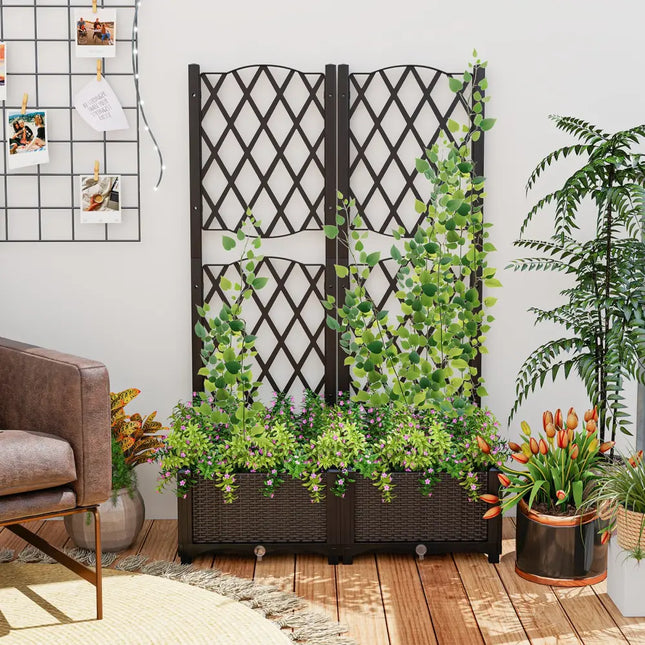 Raised Garden Bed with Trellis for Climbing Plants-Coffee - Brown - Raised Garden Beds