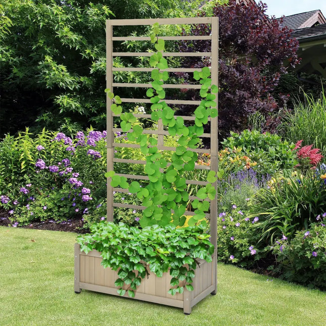 Raised Garden Bed with Trellis for Climbing Plants - Gray - Raised Garden Beds