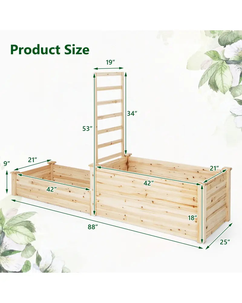 Raised Garden Bed with Trellis-Natural - Natural - Raised Garden Beds