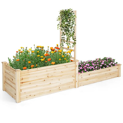 Raised Garden Bed with Trellis-Natural - Natural - Raised Garden Beds