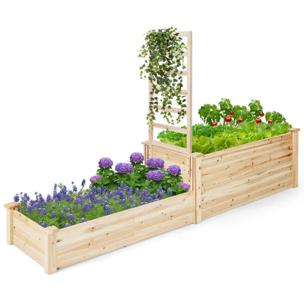 Raised Garden Bed with Trellis-Natural - Natural - Raised Garden Beds