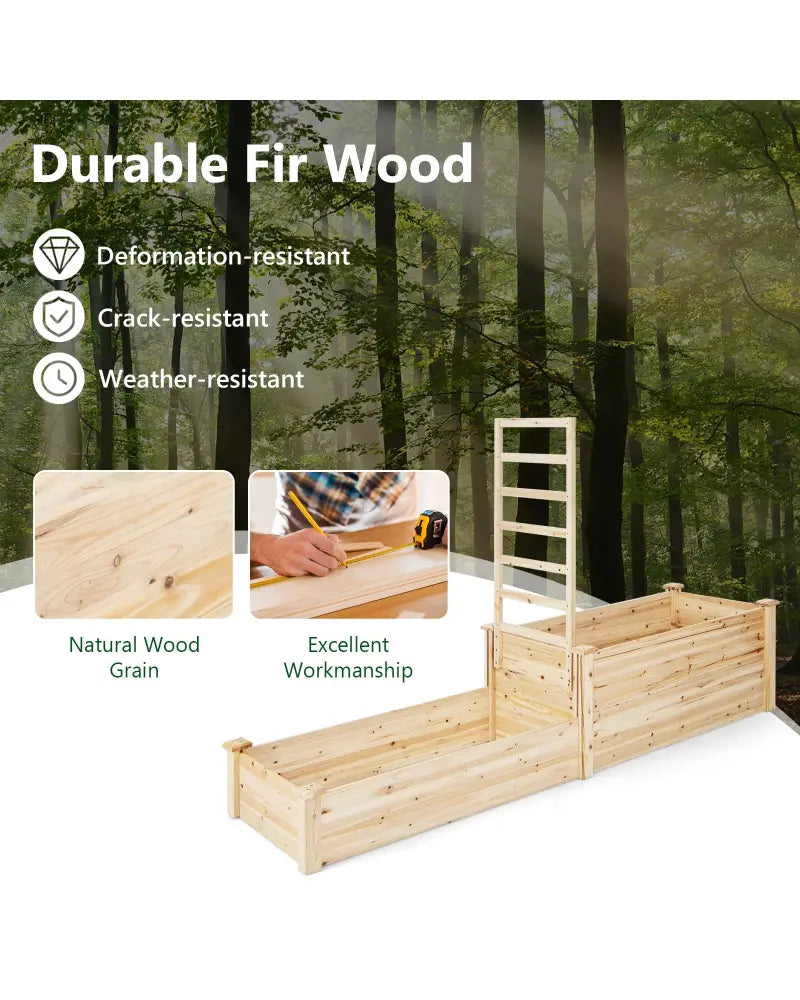 Raised Garden Bed with Trellis-Natural - Natural - Raised Garden Beds