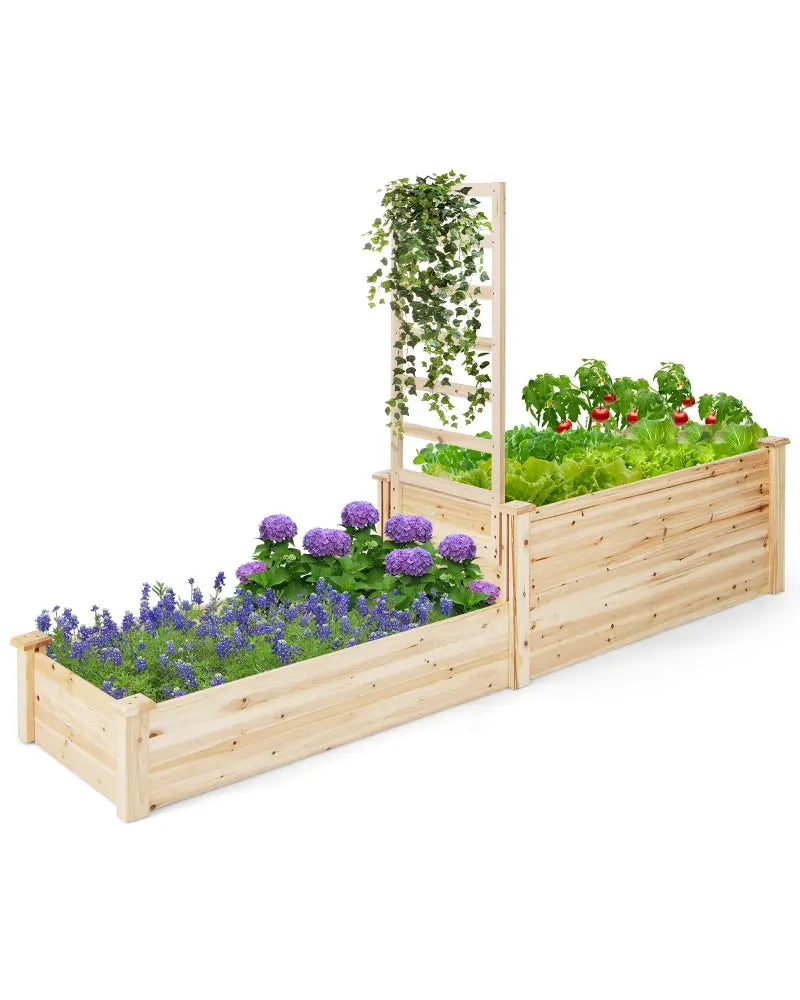 Raised Garden Bed with Trellis-Natural - Natural - Raised Garden Beds
