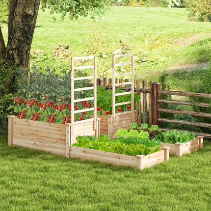 Raised Garden Bed with Trellis-Natural - Natural - Raised Garden Beds