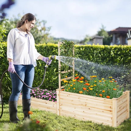 Raised Garden Bed with Trellis-Natural - Natural - Raised Garden Beds