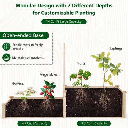 Raised Garden Bed with Trellis-Natural - Natural - Raised Garden Beds