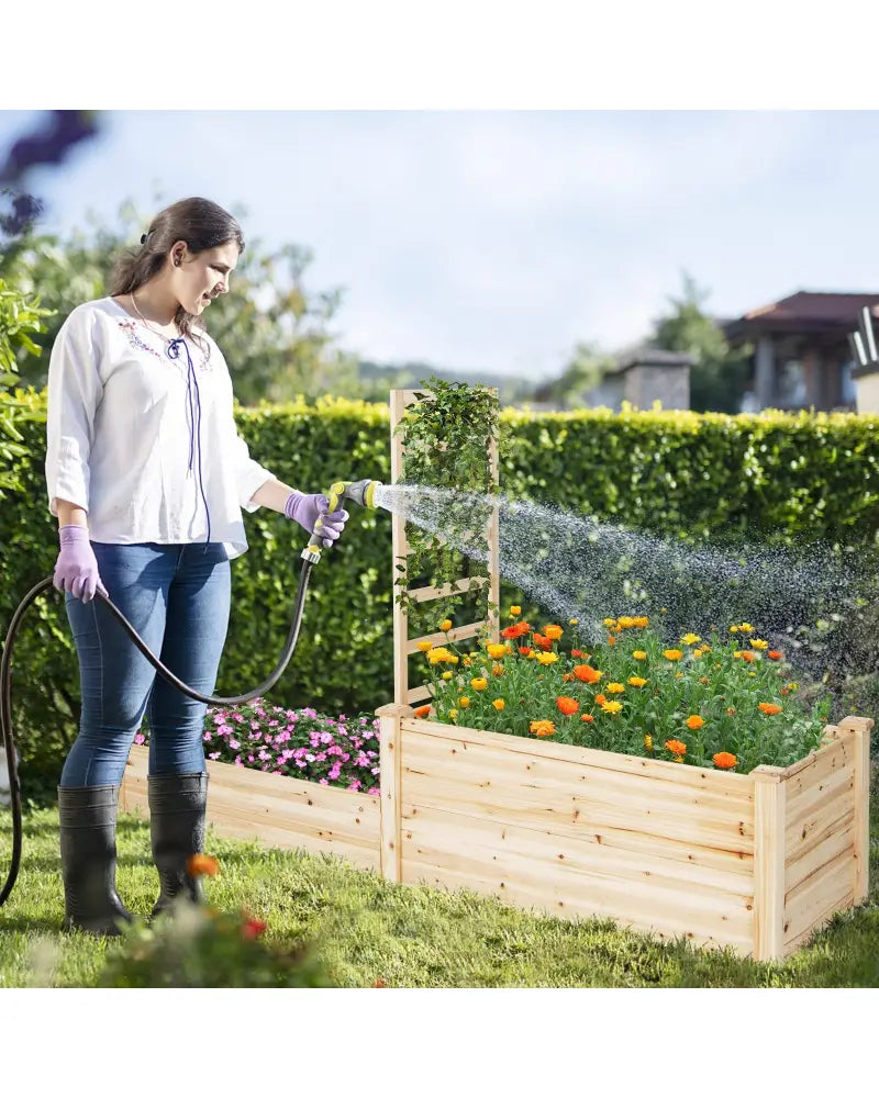 Raised Garden Bed with Trellis-Natural - Natural - Raised Garden Beds