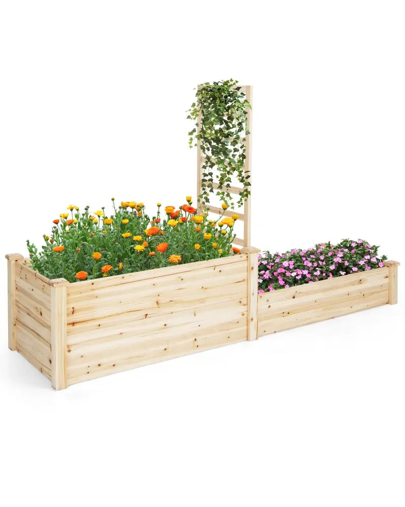 Raised Garden Bed with Trellis-Natural - Natural - Raised Garden Beds