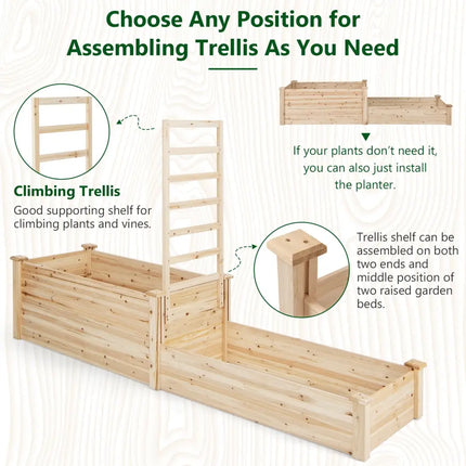 Raised Garden Bed with Trellis-Natural - Natural - Raised Garden Beds
