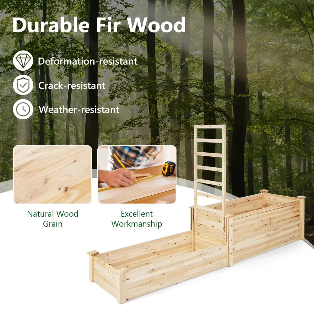 Raised Garden Bed with Trellis-Natural - Natural - Raised Garden Beds