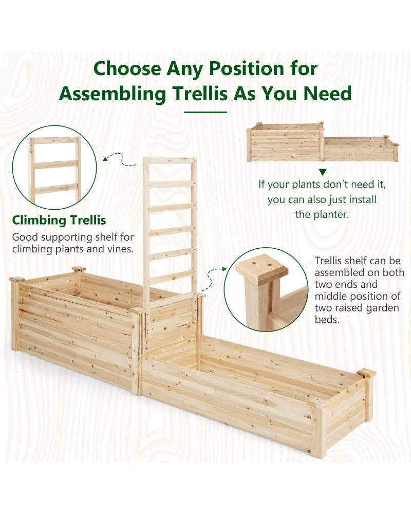 Raised Garden Bed with Trellis-Natural - Natural - Raised Garden Beds