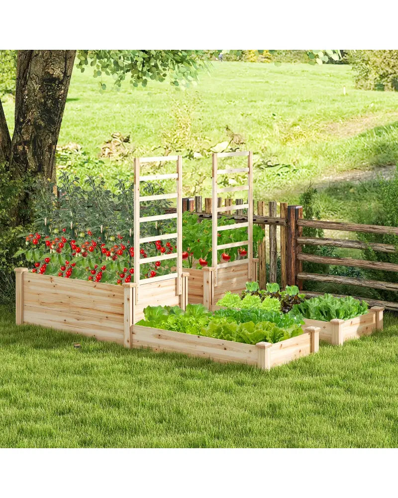 Raised Garden Bed with Trellis-Natural - Natural - Raised Garden Beds