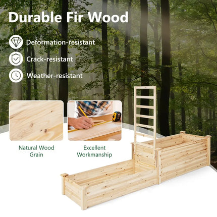 Raised Garden Bed with Trellis-Natural - Natural - Raised Garden Beds