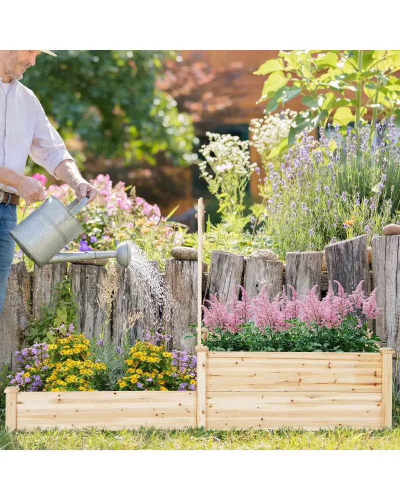 Raised Garden Bed with Trellis-Natural - Natural - Raised Garden Beds
