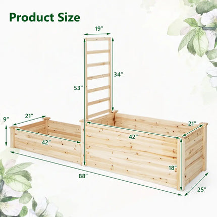 Raised Garden Bed with Trellis-Natural - Natural - Raised Garden Beds