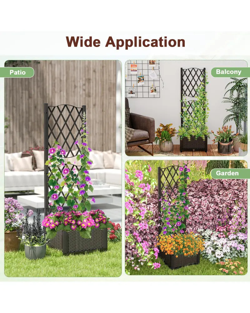 Raised Garden Bed with Trellis Planter Box for Climbing Plants-Coffee - Brown - Raised Garden Beds