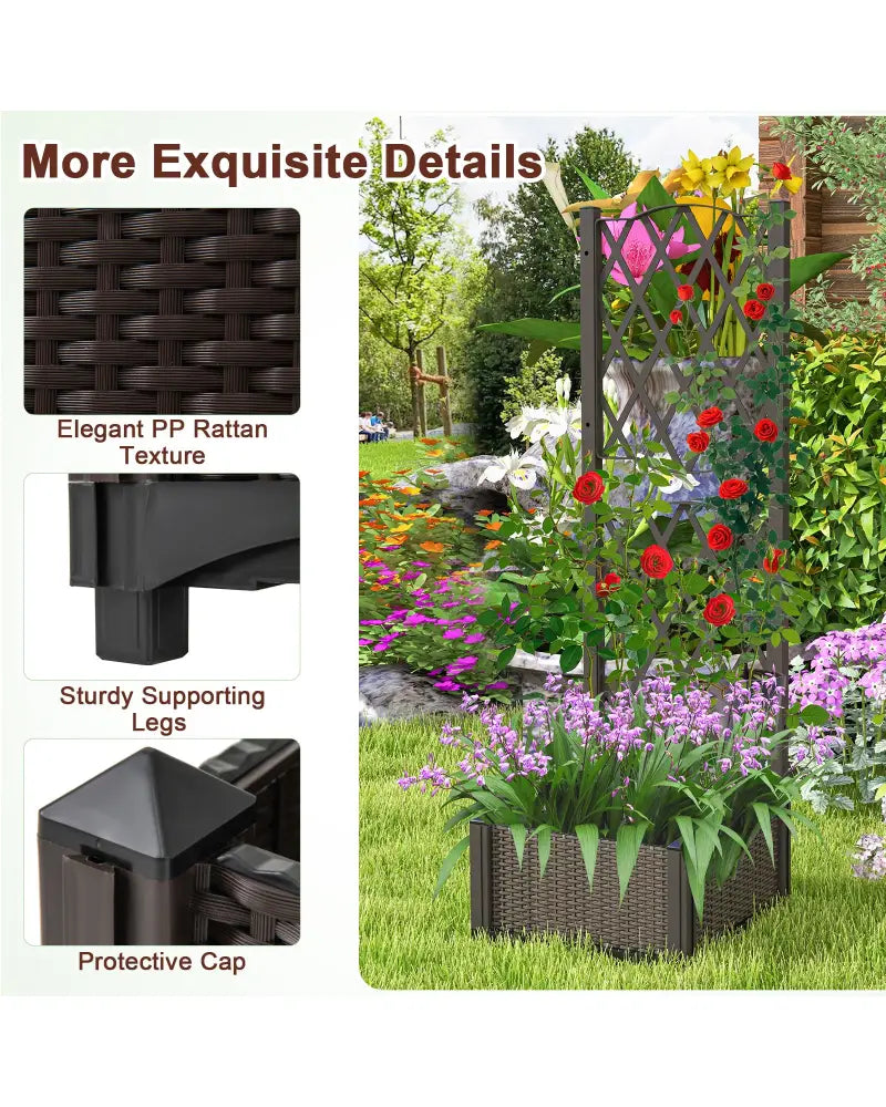 Raised Garden Bed with Trellis Planter Box for Climbing Plants-Coffee - Brown - Raised Garden Beds