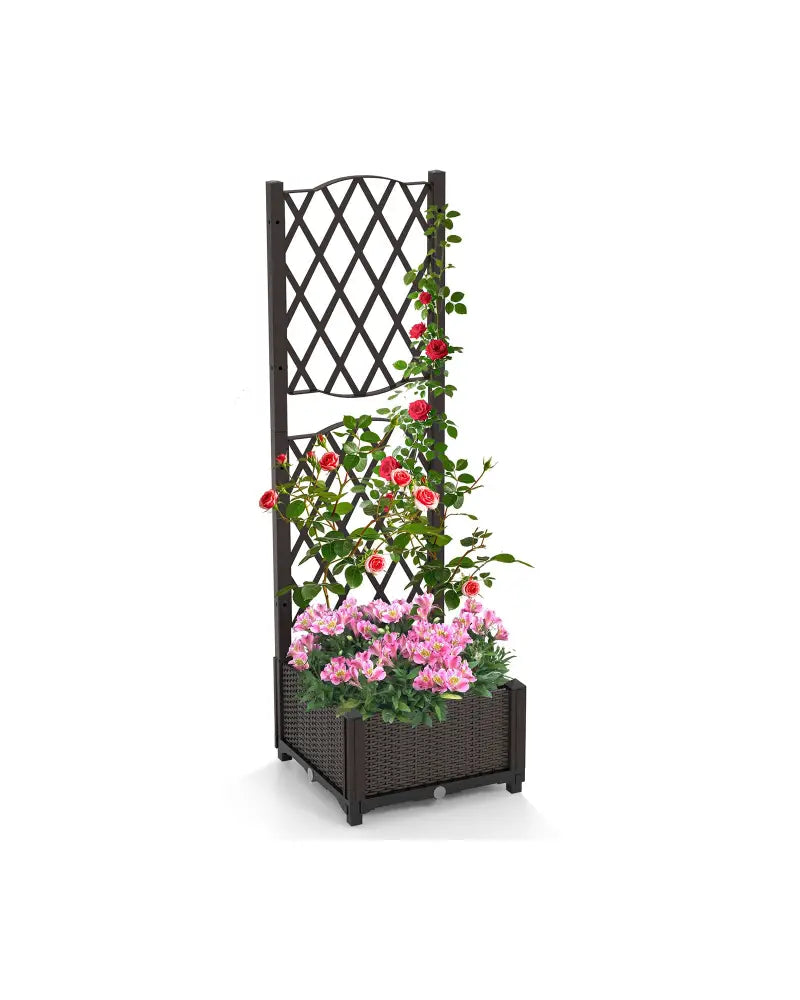 Raised Garden Bed with Trellis Planter Box for Climbing Plants-Coffee - Brown - Raised Garden Beds