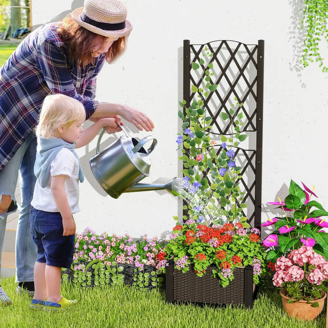 Raised Garden Bed with Trellis Planter Box for Climbing Plants-Coffee - Brown - Raised Garden Beds
