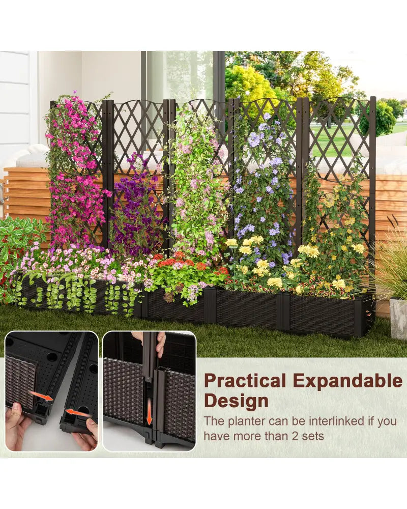 Raised Garden Bed with Trellis Planter Box for Climbing Plants-Coffee - Brown - Raised Garden Beds