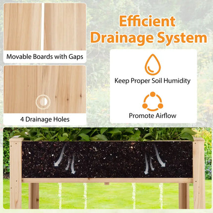 Raised Garden Bed with Trellis Wooden Elevated Planter Box with Legs-Natural - Natural - Raised Garden Beds