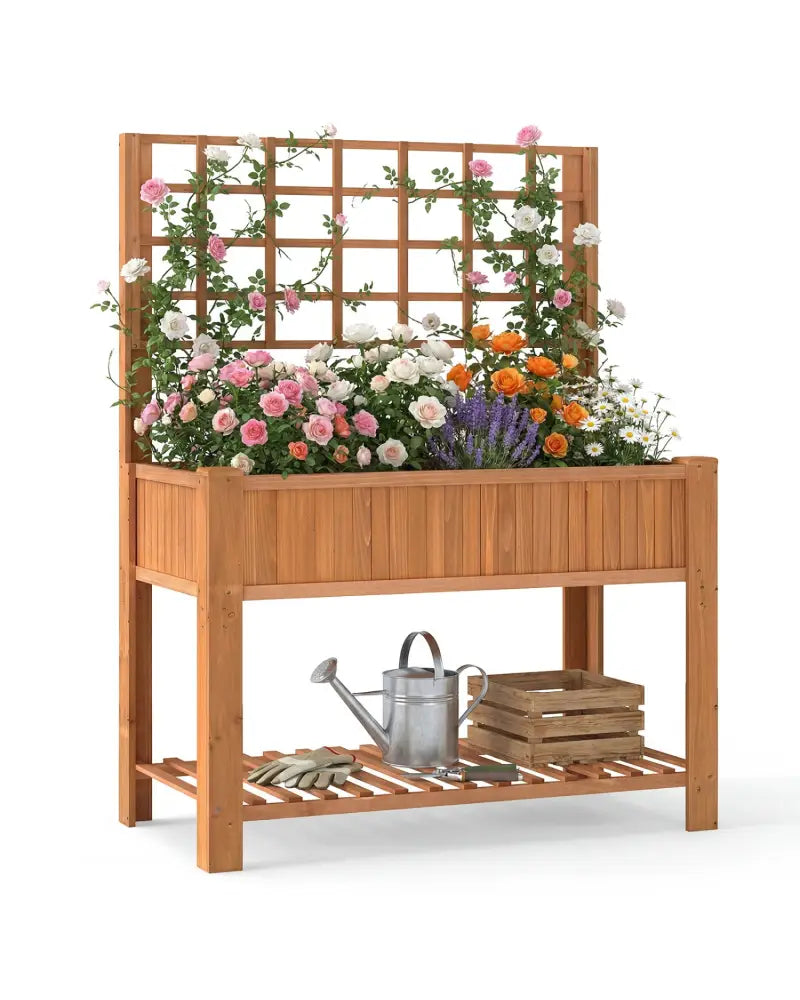 Raised Garden Bed with Trellis Wooden Elevated Planter Box with Legs-Orange - Orange - Raised Garden Beds
