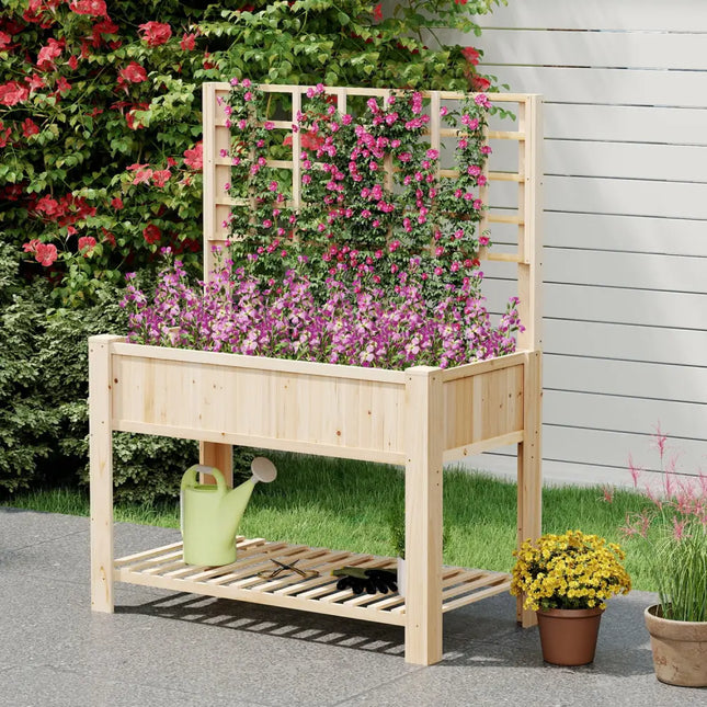 Raised Garden Bed with Trellis Wooden Elevated Planter Box with Legs-Natural - Natural - Raised Garden Beds