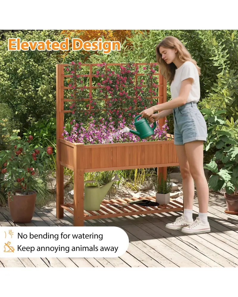 Raised Garden Bed with Trellis Wooden Elevated Planter Box with Legs-Orange - Orange - Raised Garden Beds
