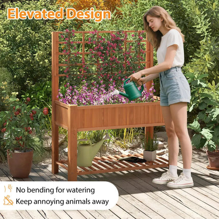Raised Garden Bed with Trellis Wooden Elevated Planter Box with Legs-Orange - Orange - Raised Garden Beds