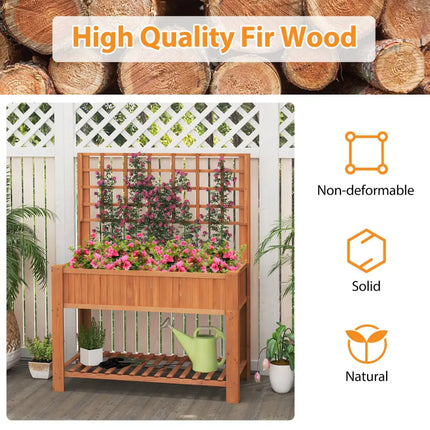 Raised Garden Bed with Trellis Wooden Elevated Planter Box with Legs-Orange - Orange - Raised Garden Beds